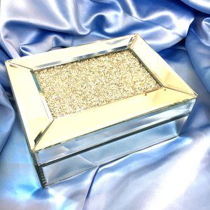 JEWELRY BOX Keepsake Crushed Diamonds Mirrored Elegant Modern Box EUC